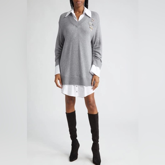 cinq a sept Dresses & Skirts - New Cinq a Sept Embroidered Collar Santina Long Sleeve Sweater Shirt Dress XS